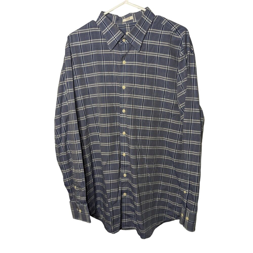 Peter Millar 100% Cotton Plaid Button Front Long Sleeve Shirt Size XL Blue